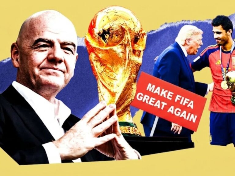 Gianni Infantino en una rueda de prensa de la FIFA con rostro serio tras la renuncia de su equipo de asesores